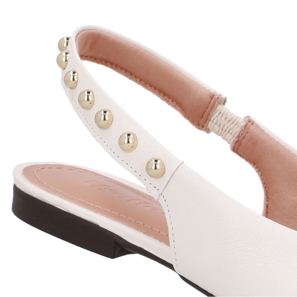 Slingback Branco Marfim Couro Tira Rebite Marfim 4