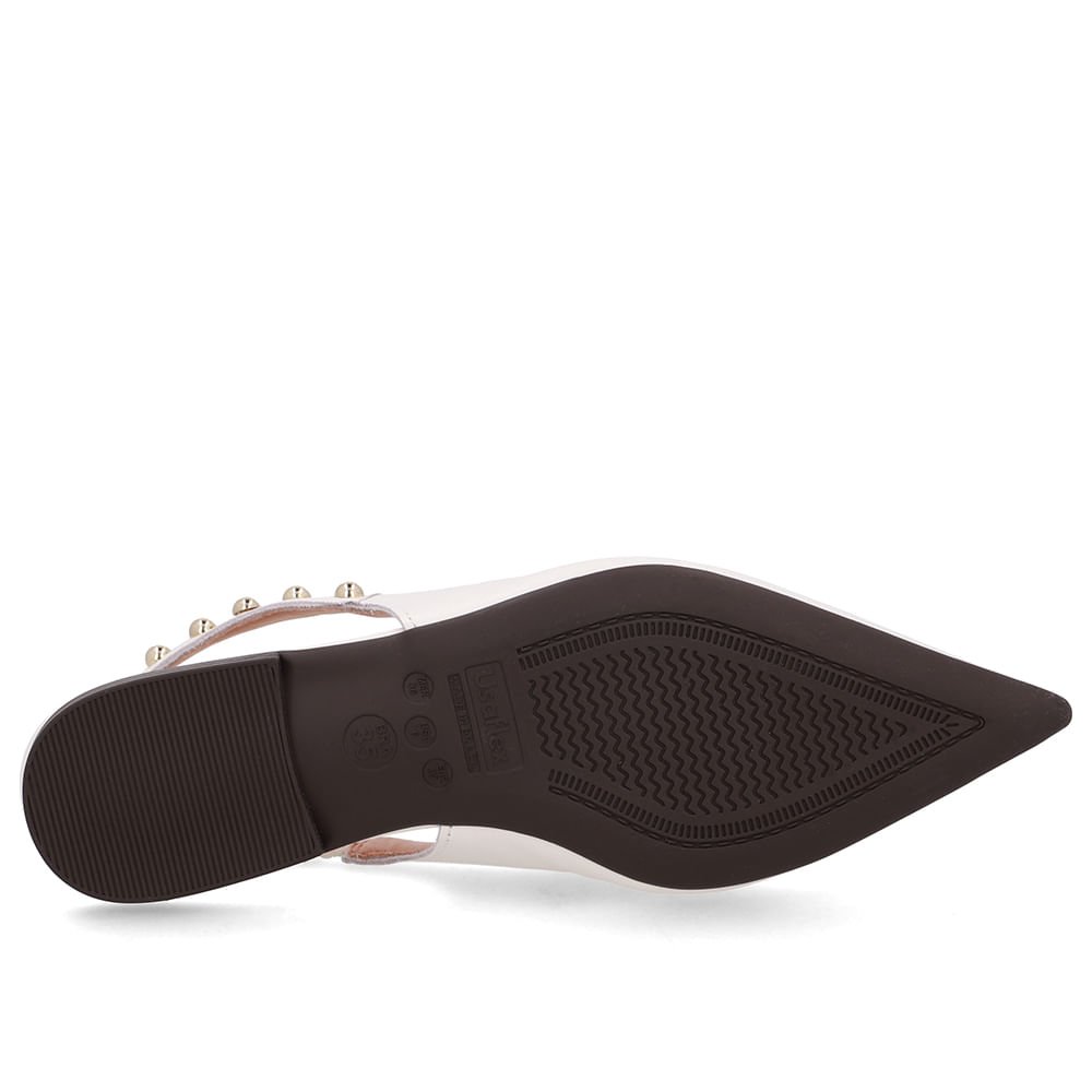 Slingback Branco Marfim Couro Tira Rebite Marfim 5