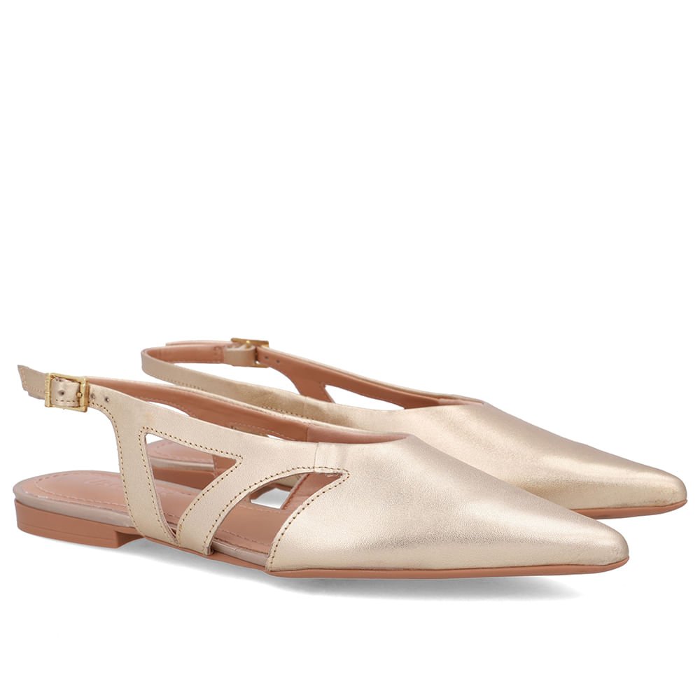 Slingback Dourado Couro Bico Fino Recortes Dourado 2