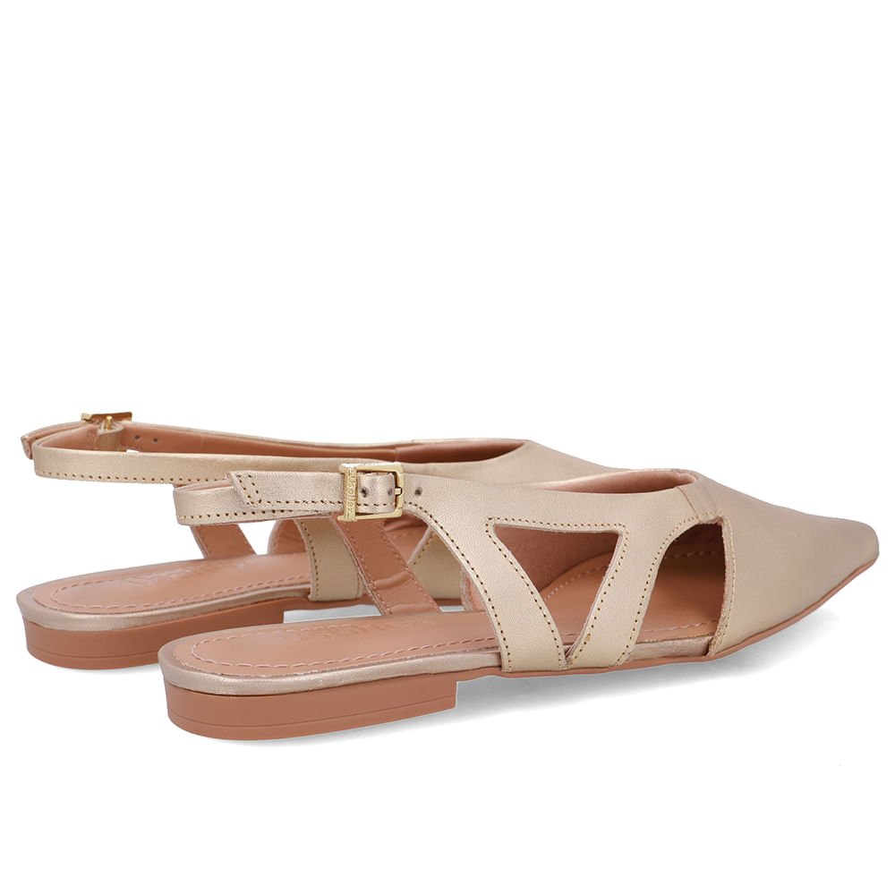 Slingback Dourado Couro Bico Fino Recortes Dourado 3