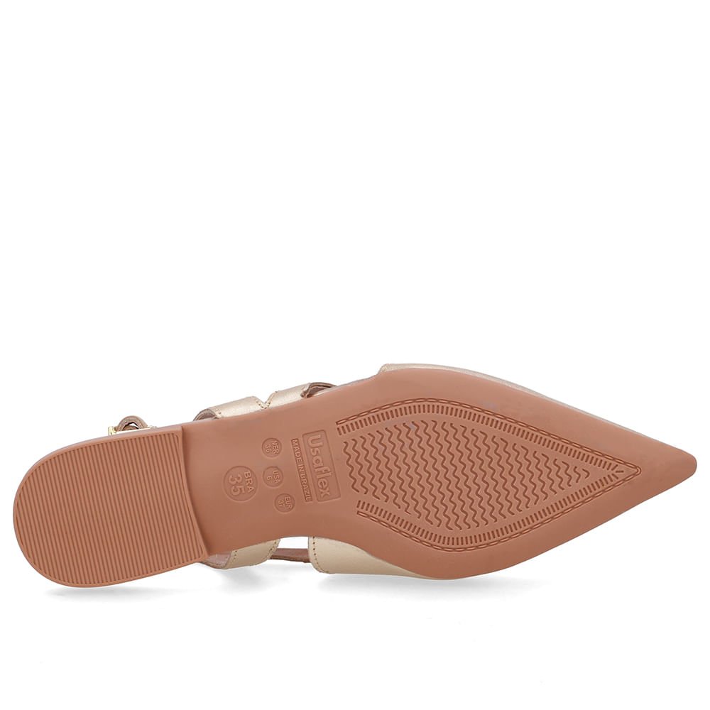 Slingback Dourado Couro Bico Fino Recortes Dourado 5