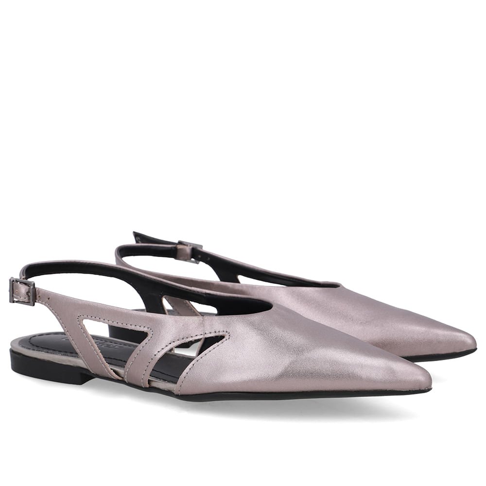 Slingback Aço Couro Bico Fino Recortes Prata 2