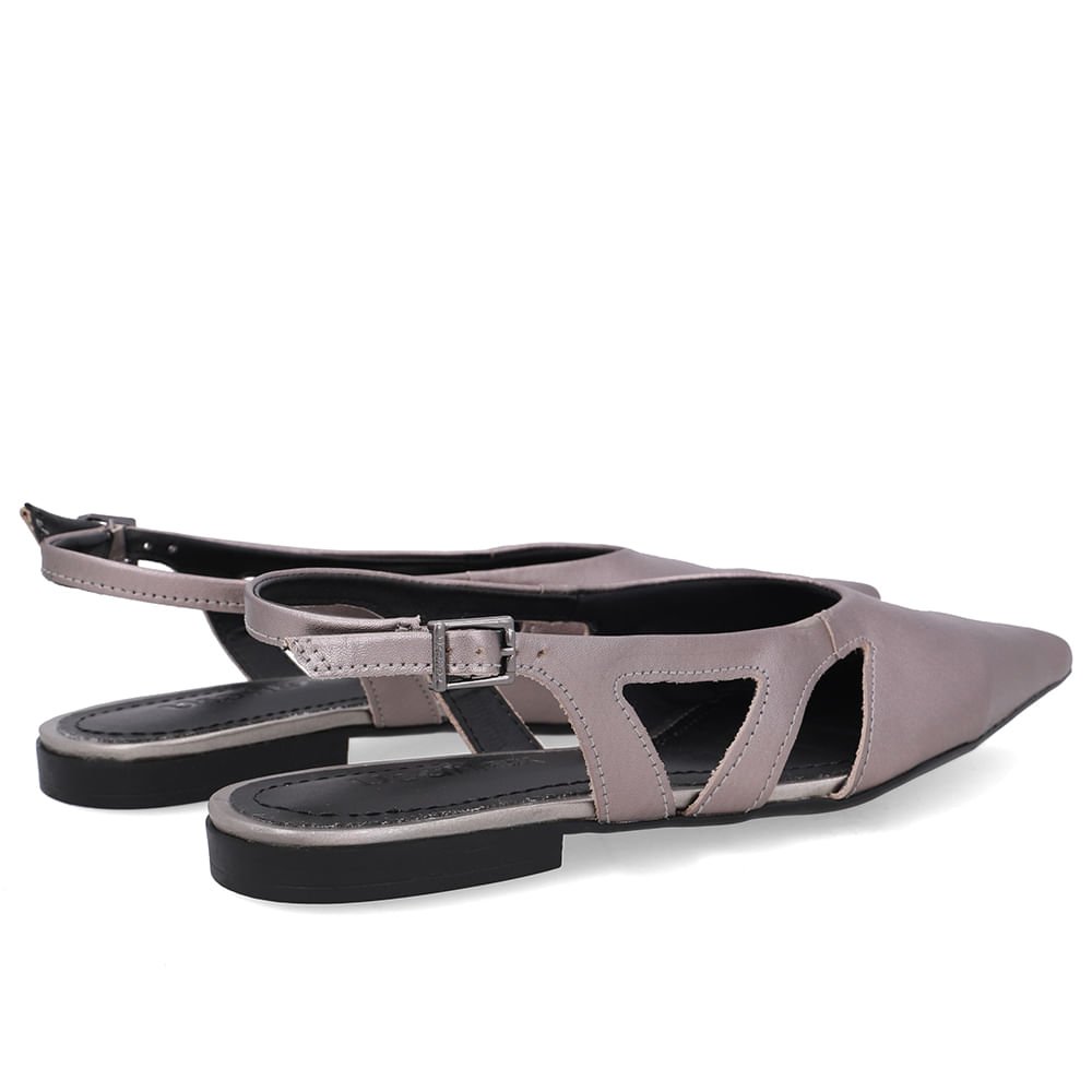 Slingback Aço Couro Bico Fino Recortes Prata 3