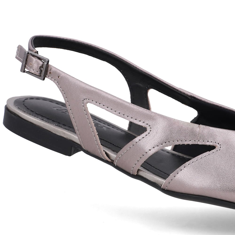 Slingback Aço Couro Bico Fino Recortes Prata 4