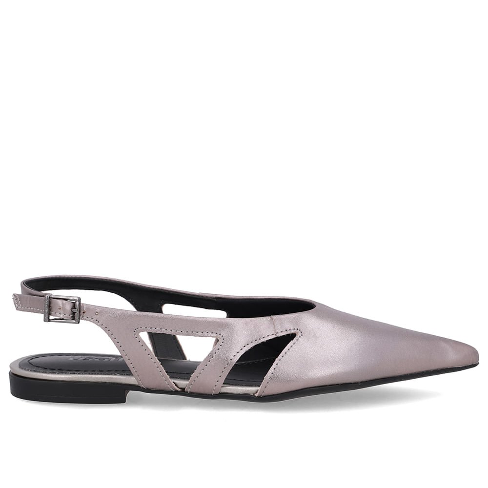 Slingback Aço Couro Bico Fino Recortes