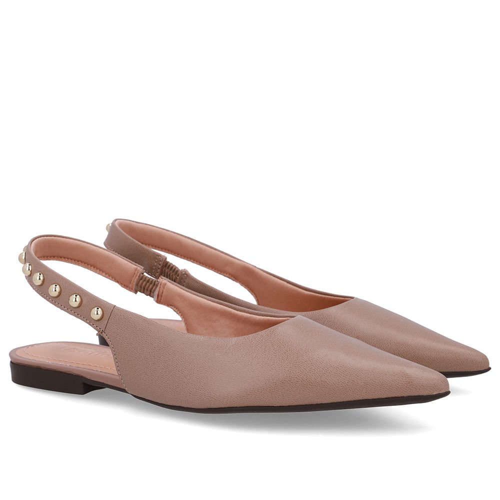 Slingback Marrom Couro Tira Rebite Marrom 2