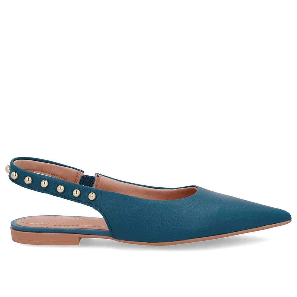 Slingback Azul Couro Tira Rebite