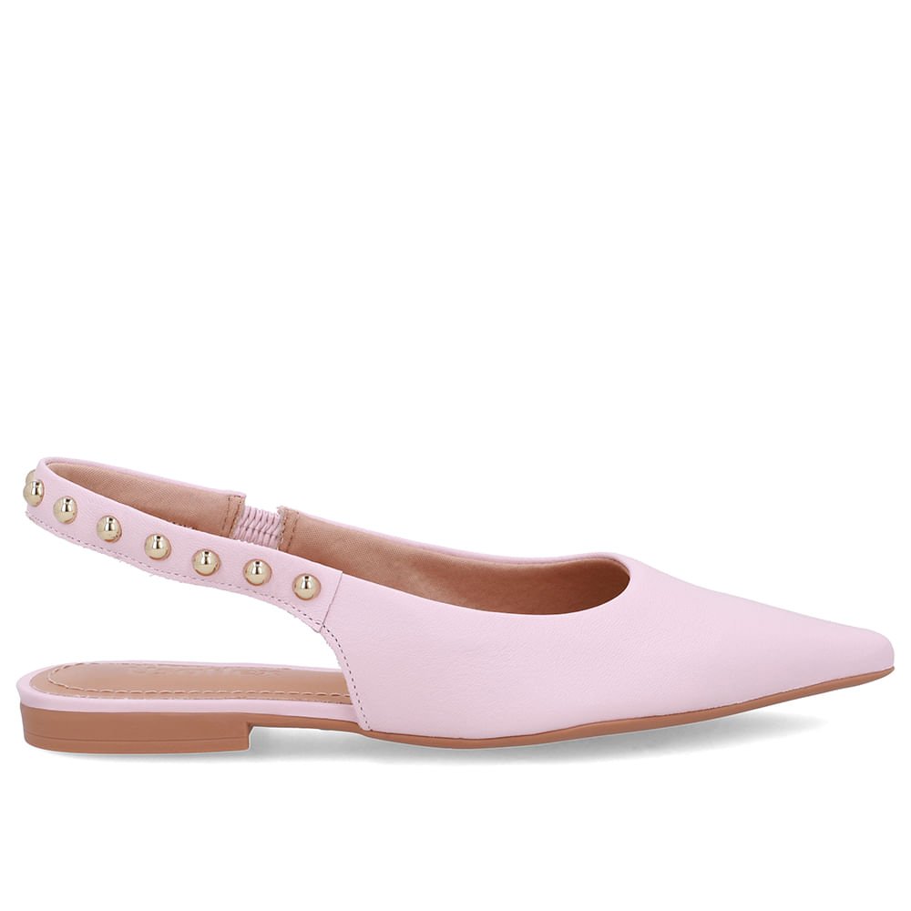 Slingback Rosa Couro Tira Rebite