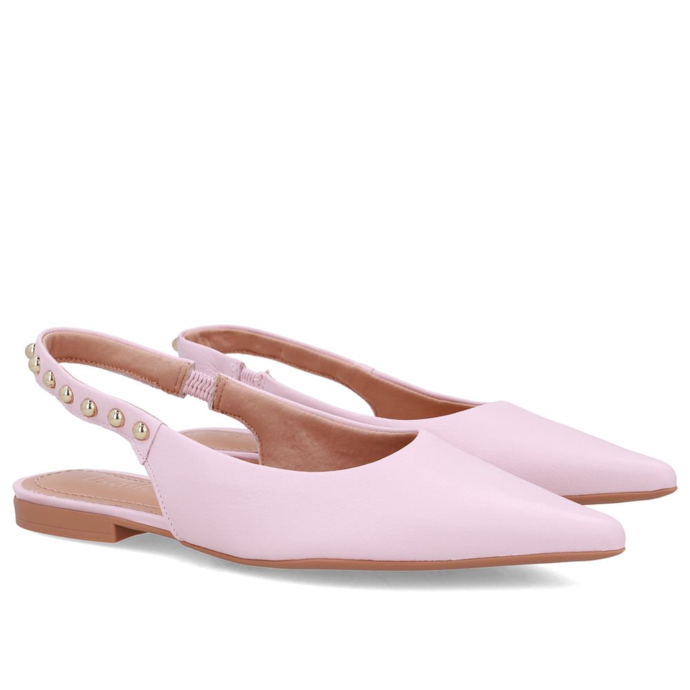 Slingback Rosa Couro Tira Rebite Rosa 2