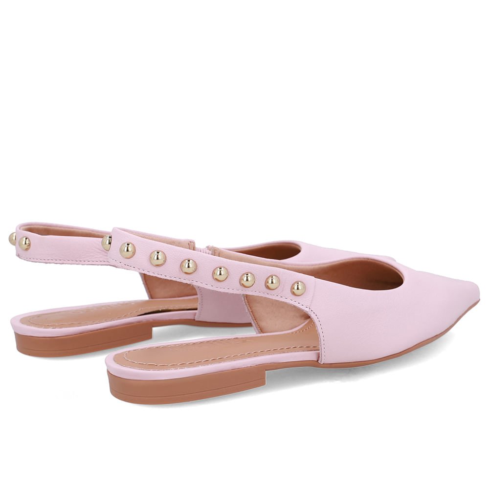 Slingback Rosa Couro Tira Rebite Rosa 3