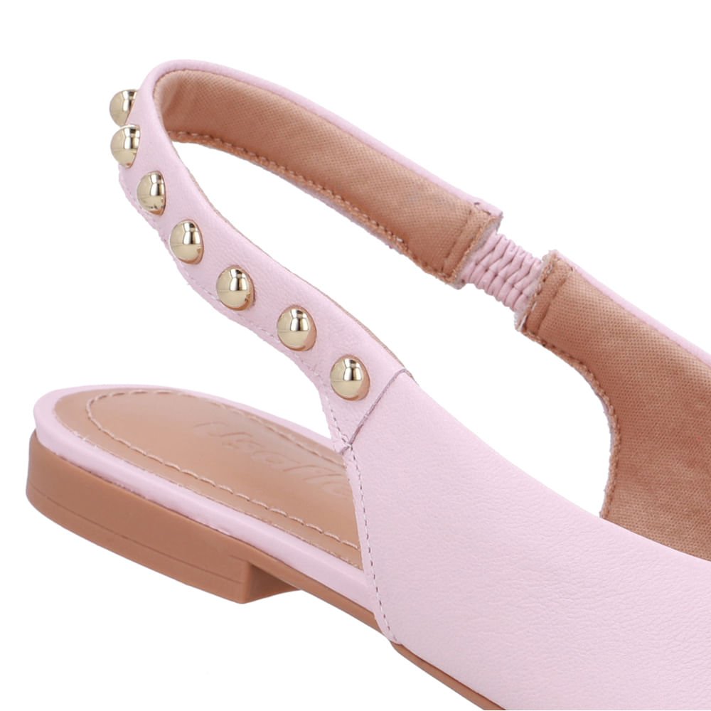 Slingback Rosa Couro Tira Rebite Rosa 4