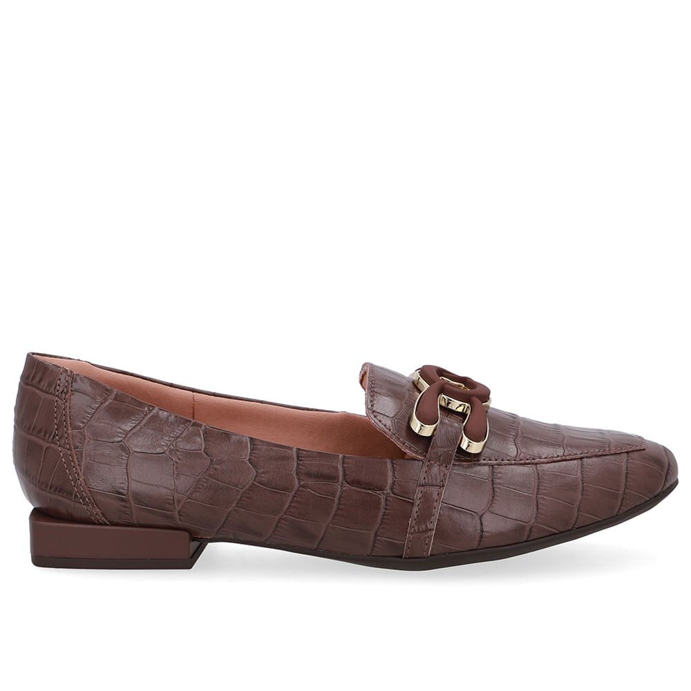 Loafer Marrom Couro Croco Enfeite