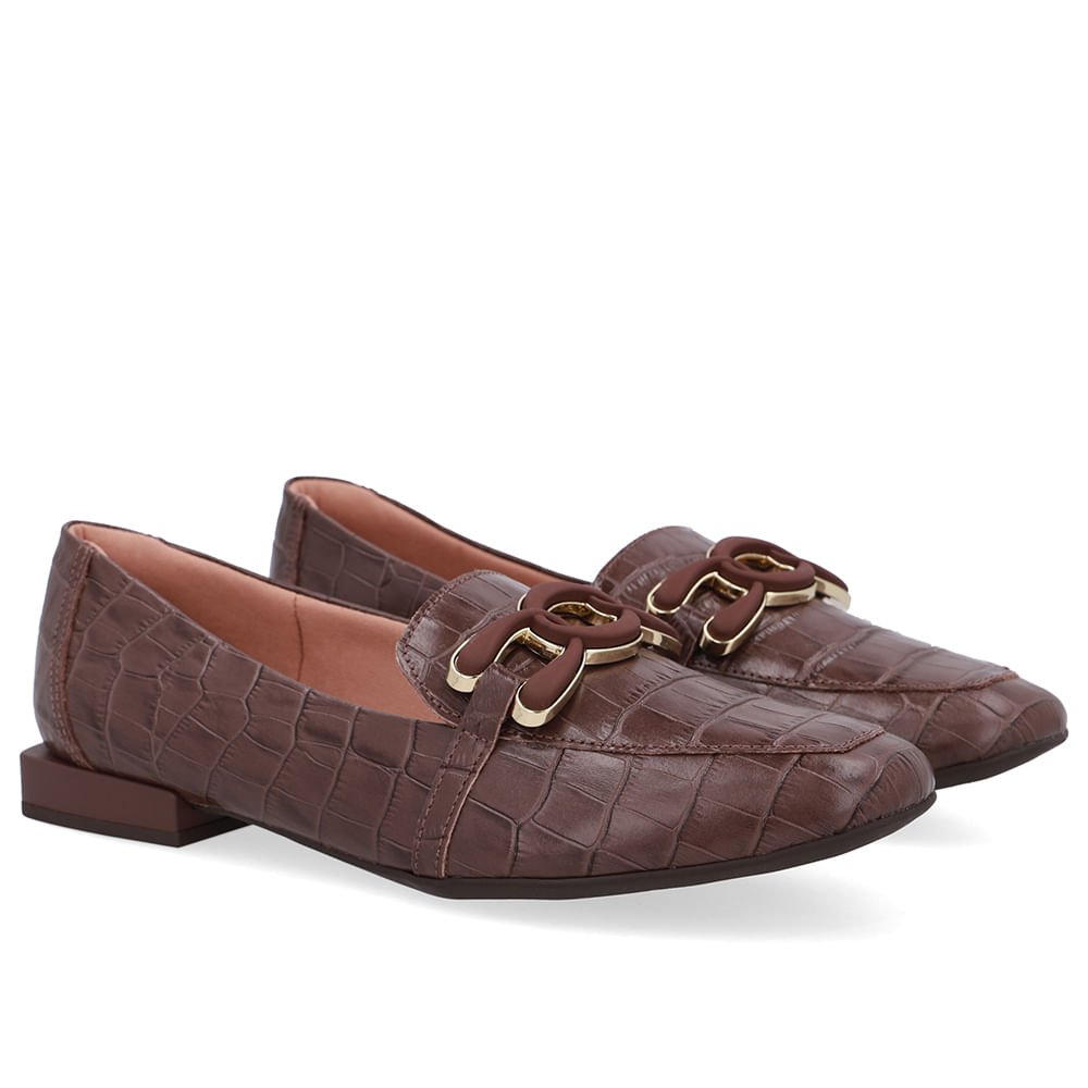Loafer Marrom Couro Croco Enfeite Marrom 2