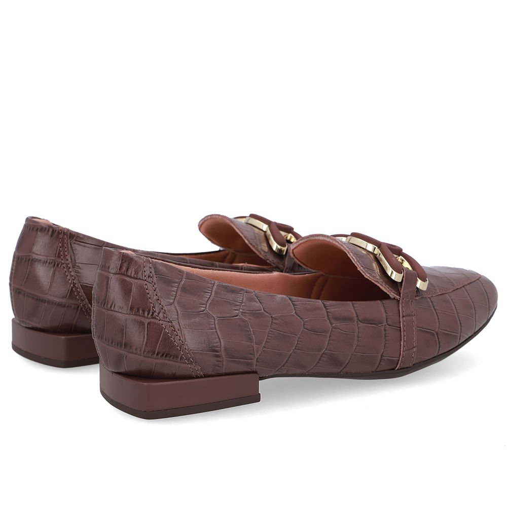 Loafer Marrom Couro Croco Enfeite Marrom 3