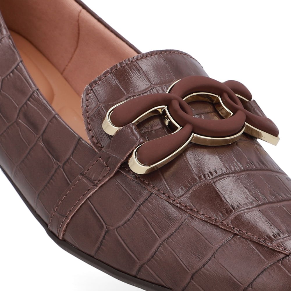Loafer Marrom Couro Croco Enfeite Marrom 4