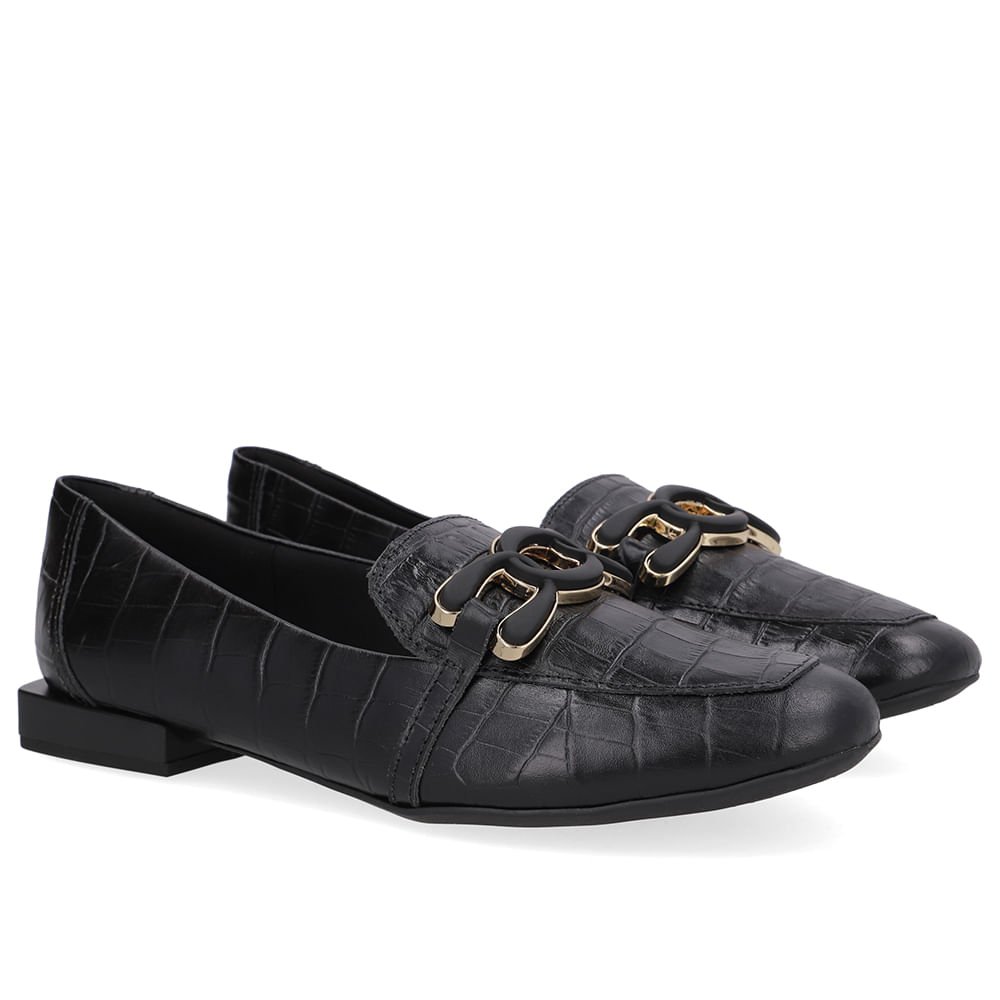 Loafer Preto Couro Croco Enfeite Preto 2