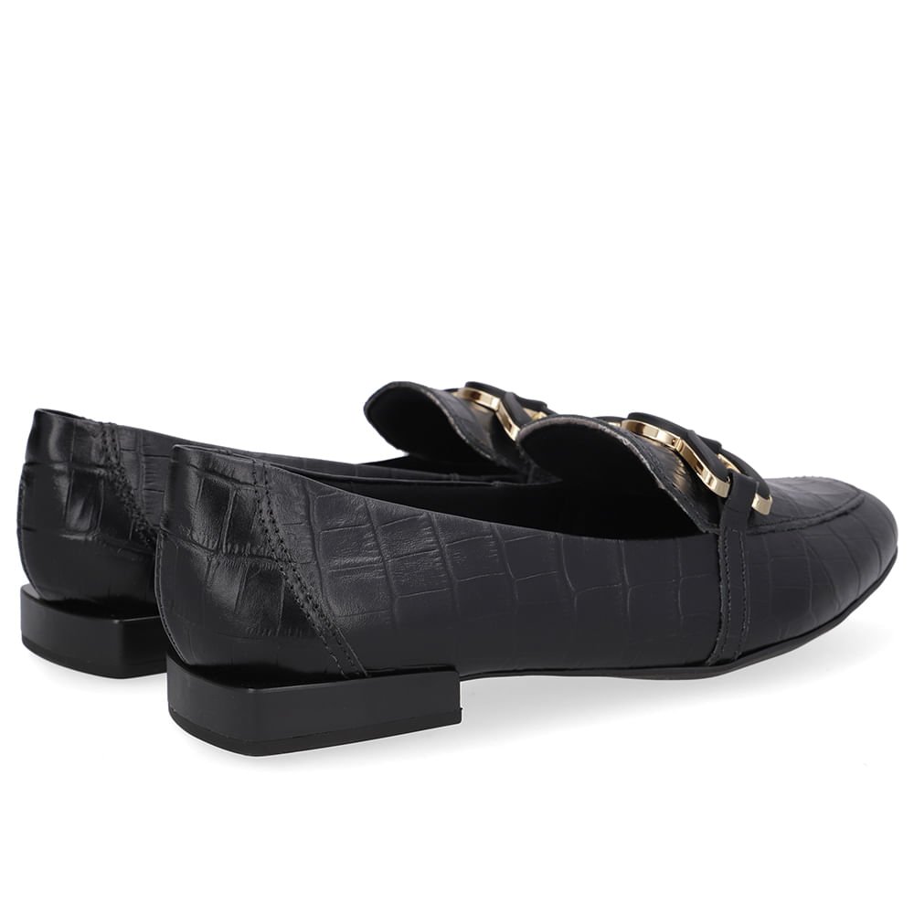 Loafer Preto Couro Croco Enfeite Preto 3