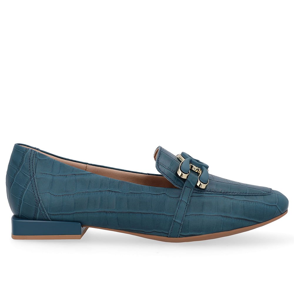 Loafer Azul Couro Croco Enfeite