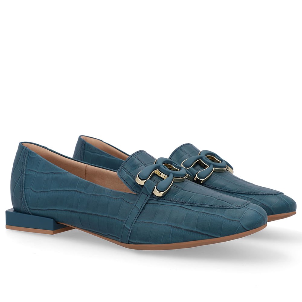 Loafer Azul Couro Croco Enfeite Azul 2