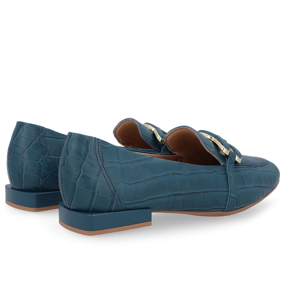 Loafer Azul Couro Croco Enfeite Azul 3
