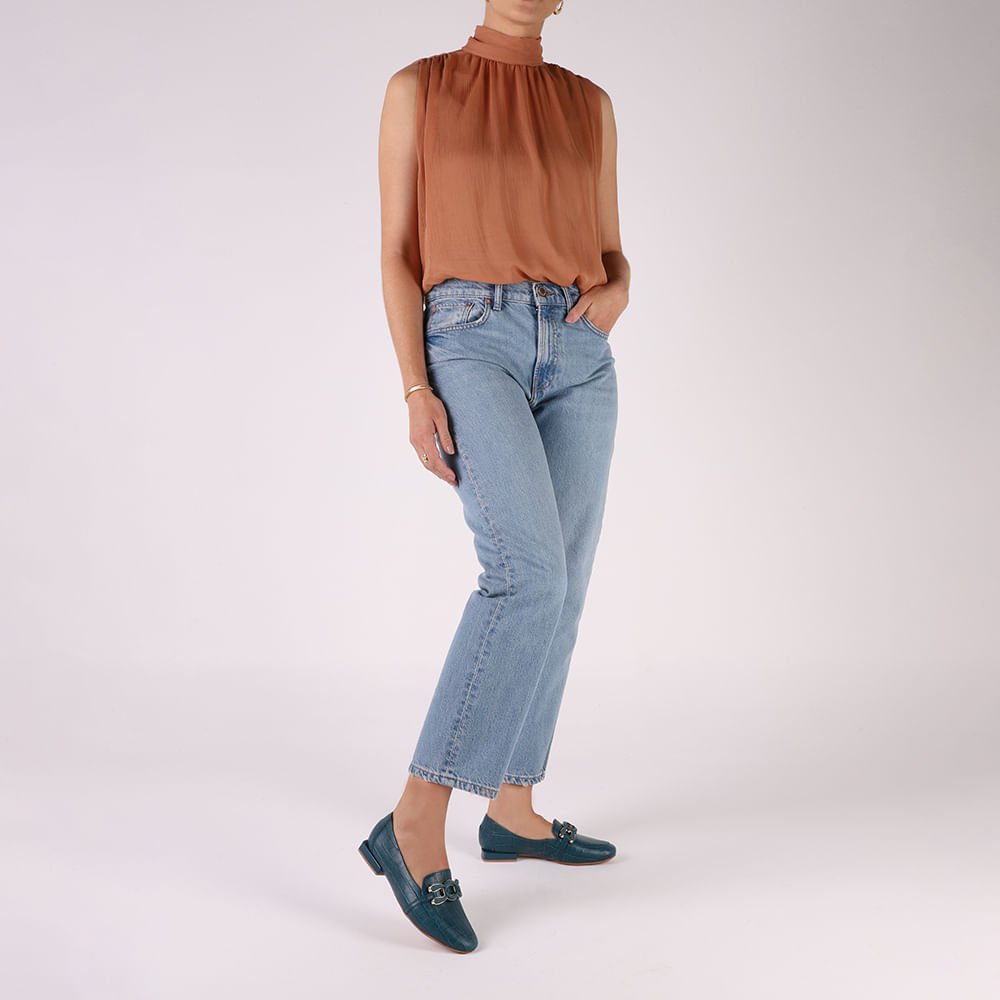 Loafer Azul Couro Croco Enfeite Azul 4