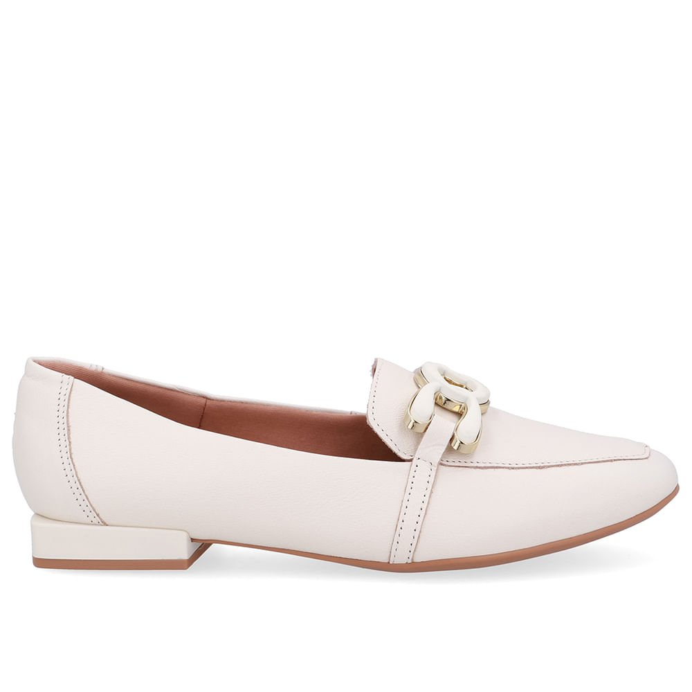 Loafer Branco Marfim Couro Enfeite