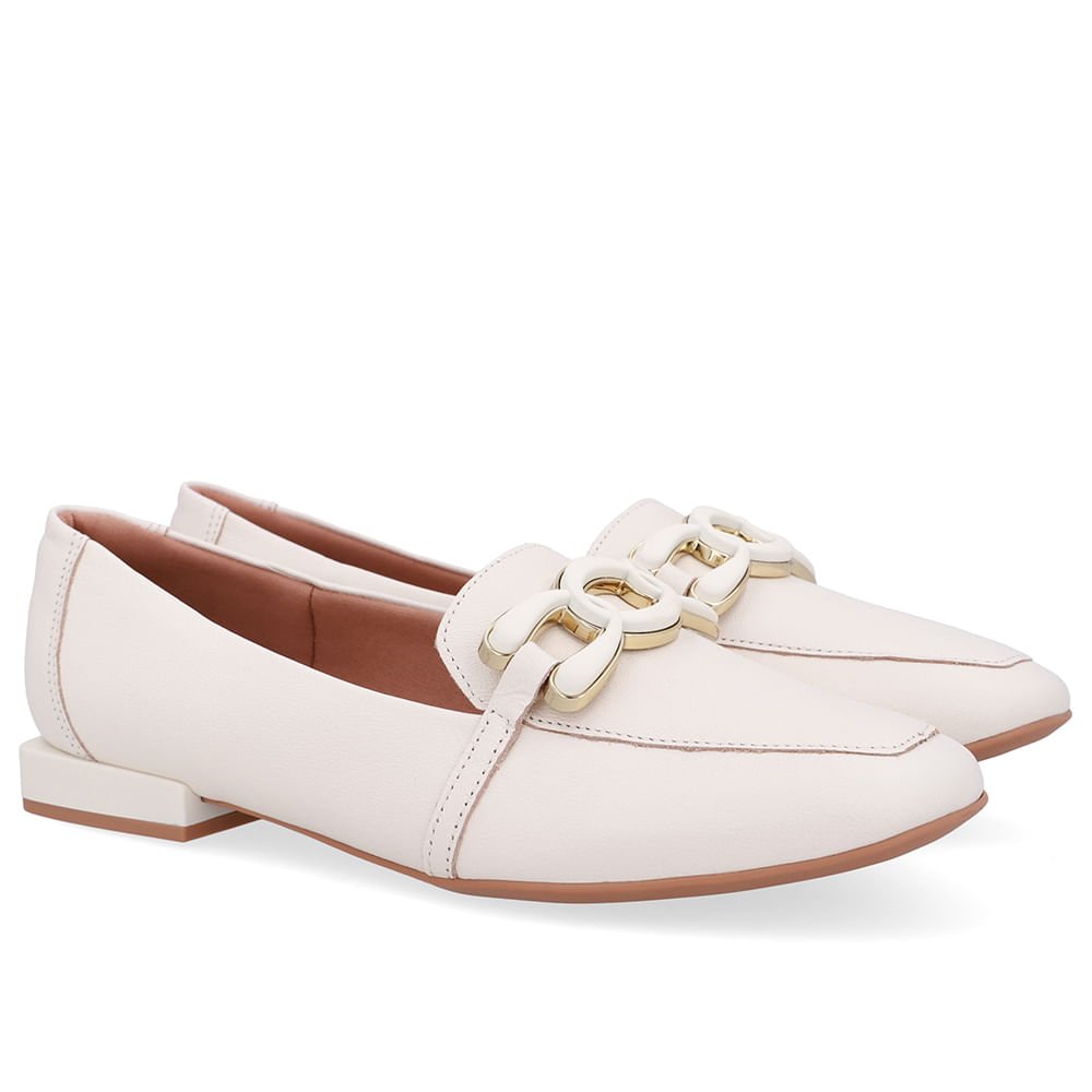 Loafer Branco Marfim Couro Enfeite Marfim 2