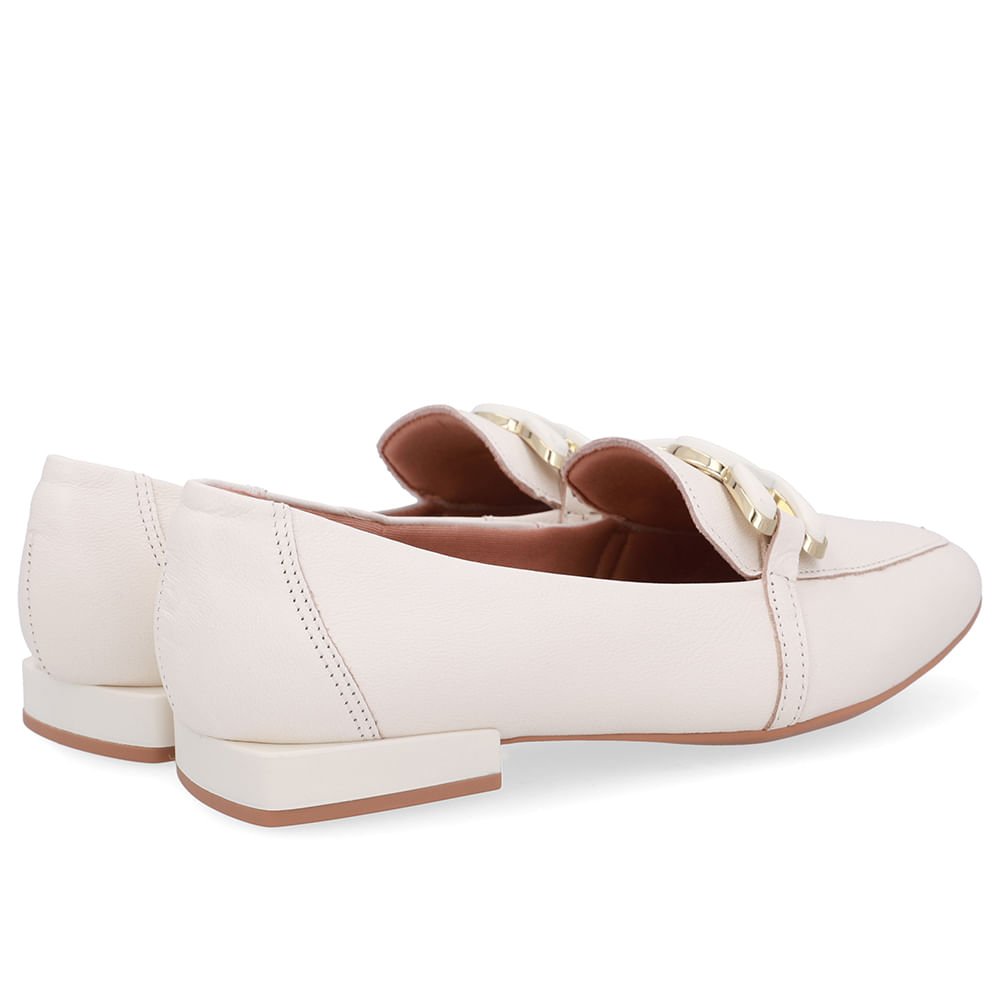 Loafer Branco Marfim Couro Enfeite Marfim 3