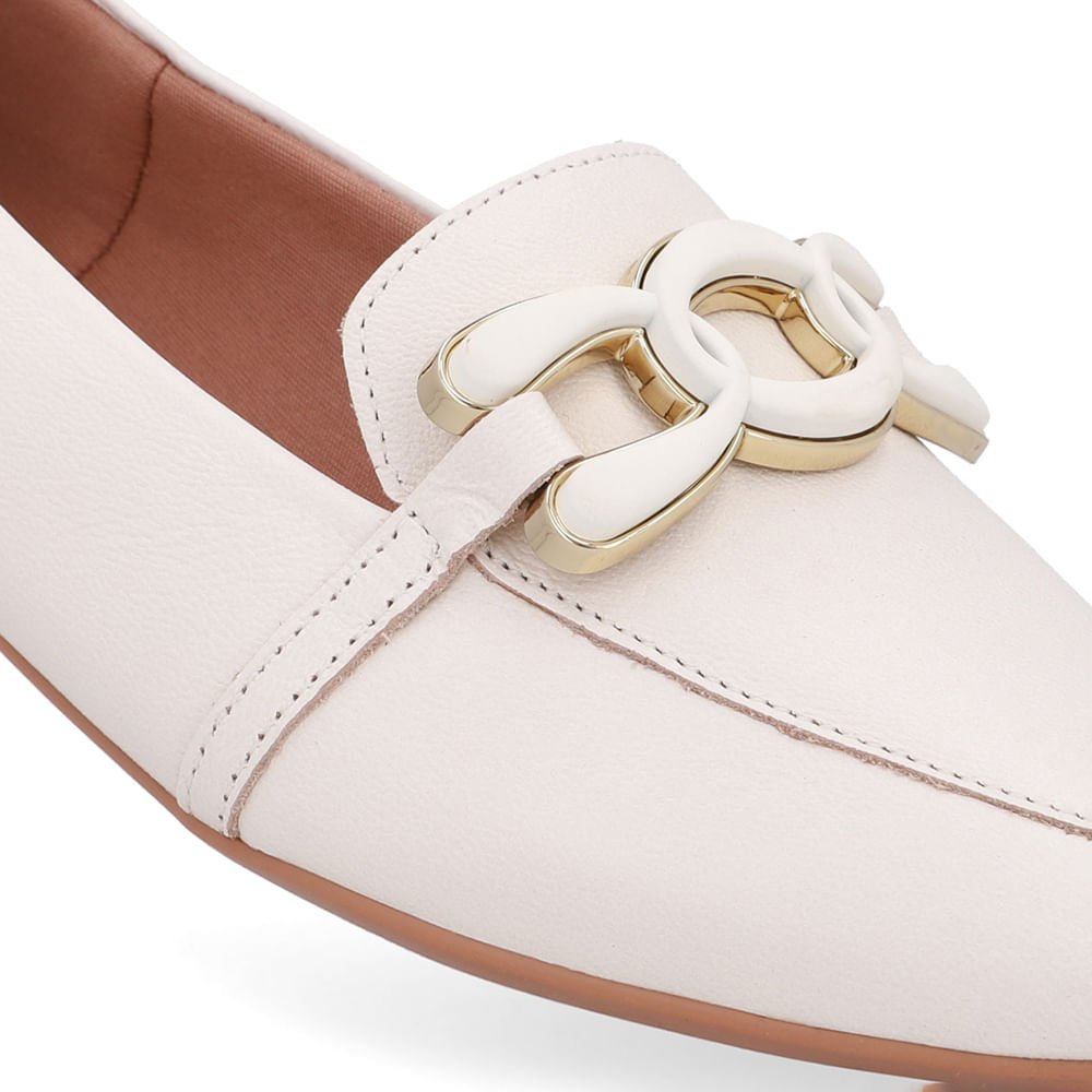 Loafer Branco Marfim Couro Enfeite Marfim 4