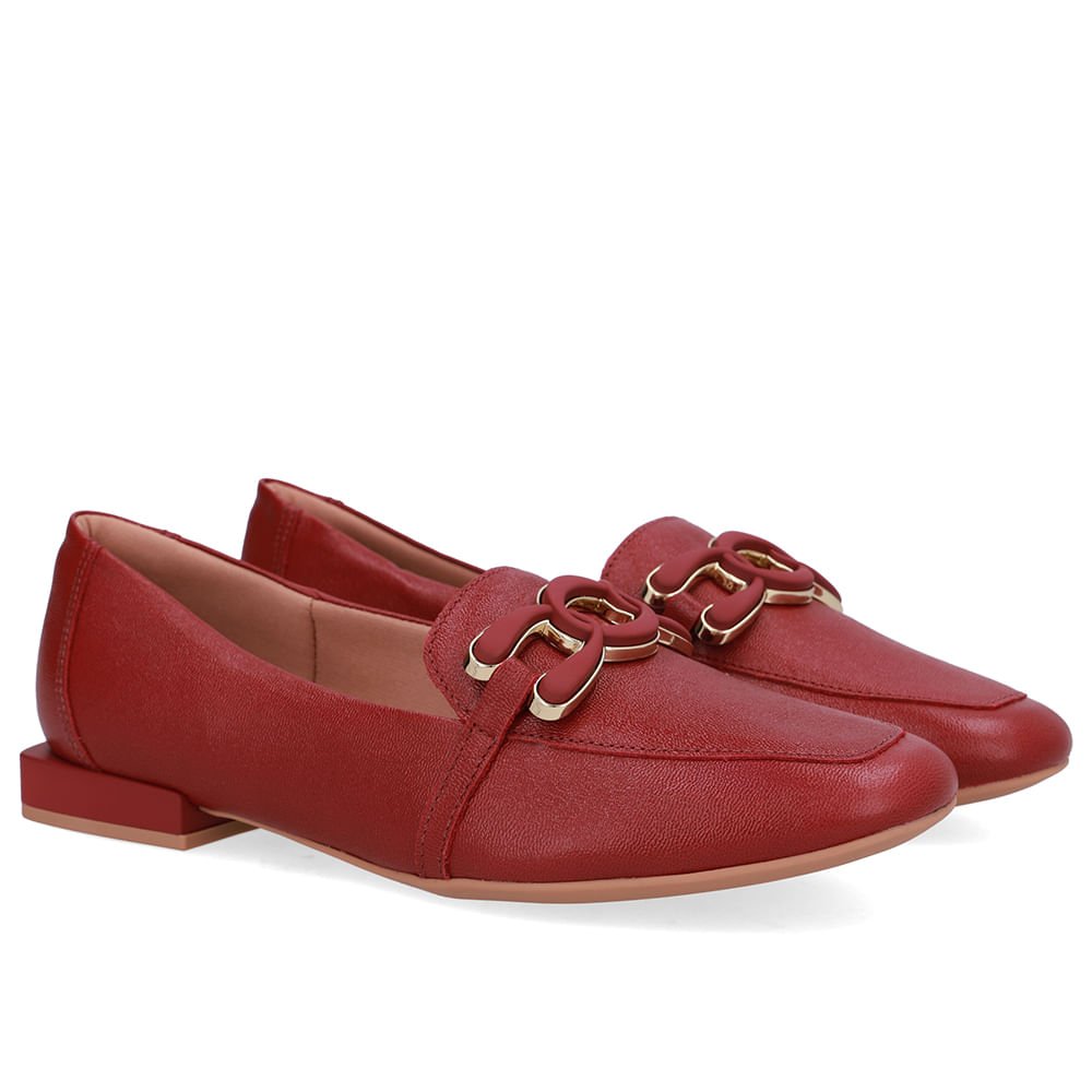 Loafer Vermelho Couro Enfeite Vermelho 2