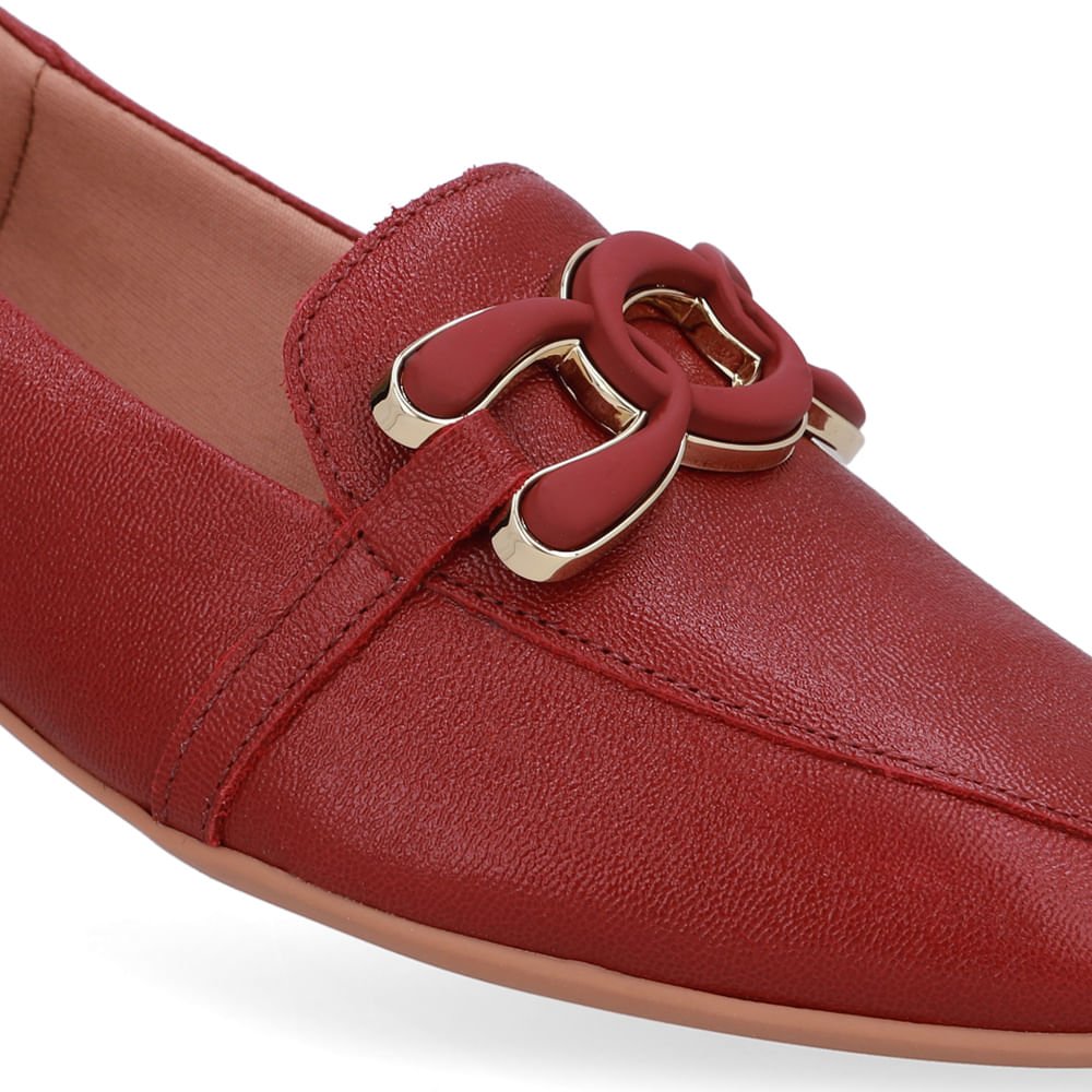 Loafer Vermelho Couro Enfeite Vermelho 4