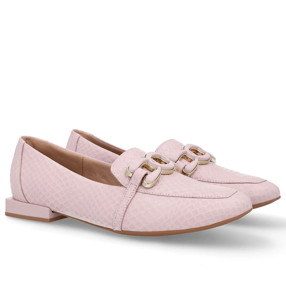 Loafer Rosa Couro Enfeite Rosa 2