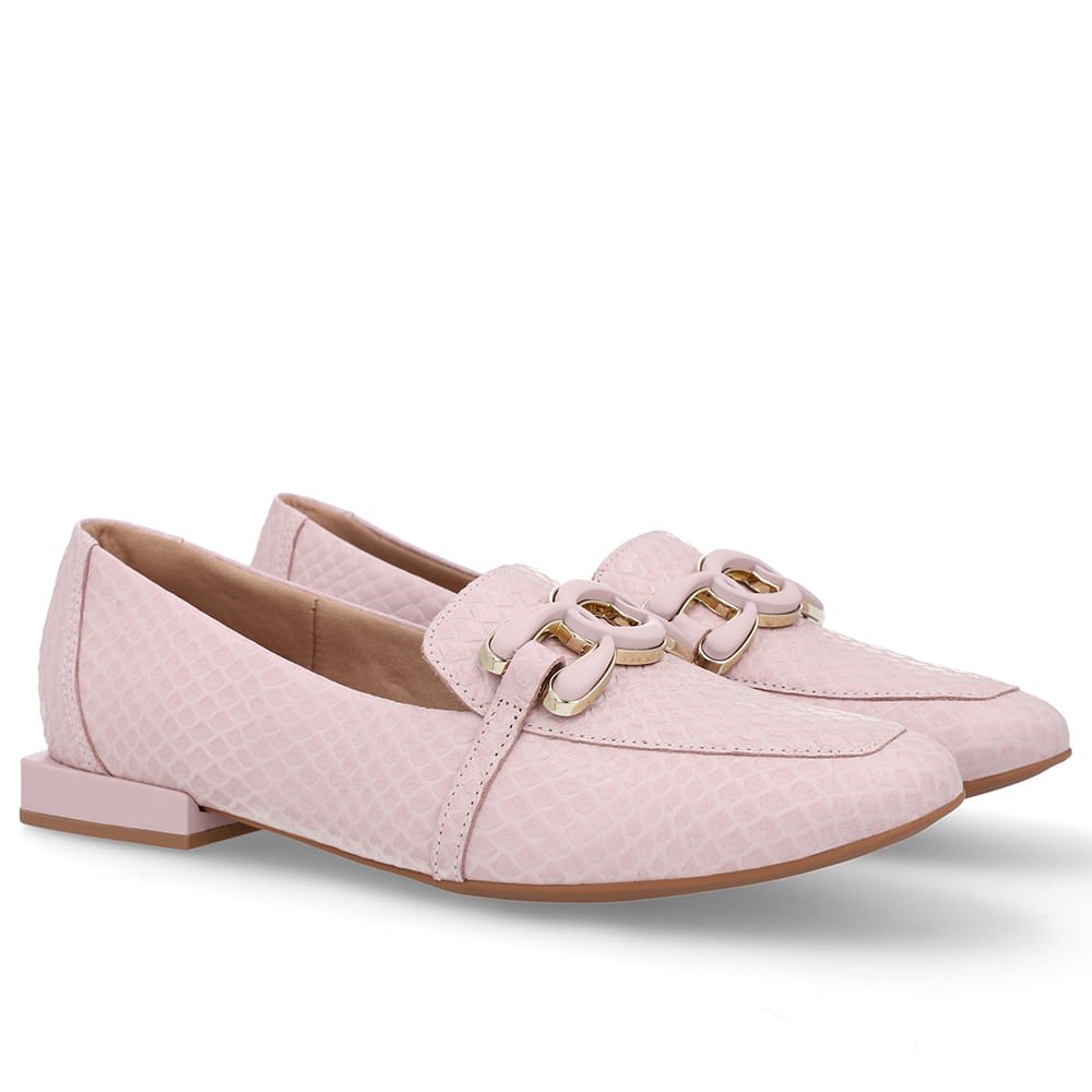 Loafer Rosa Couro Enfeite Rosa 2