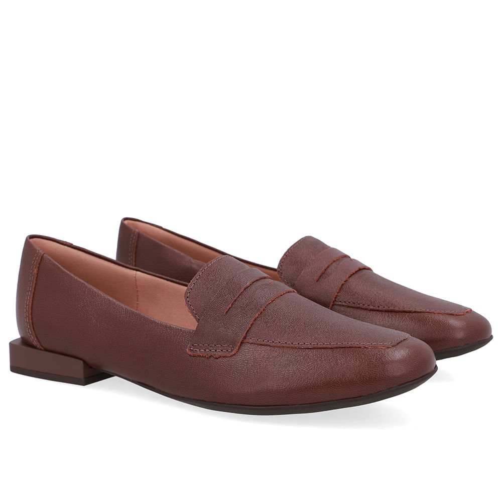 Loafer Marrom Pinhão Couro Básico Café 2