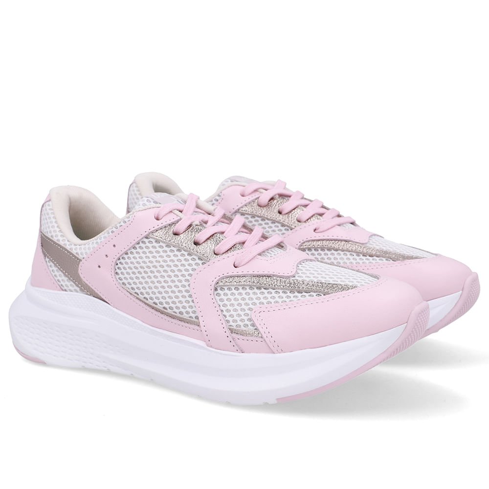 Tênis Cadarço Couro Rosa Branco/Rosa 2