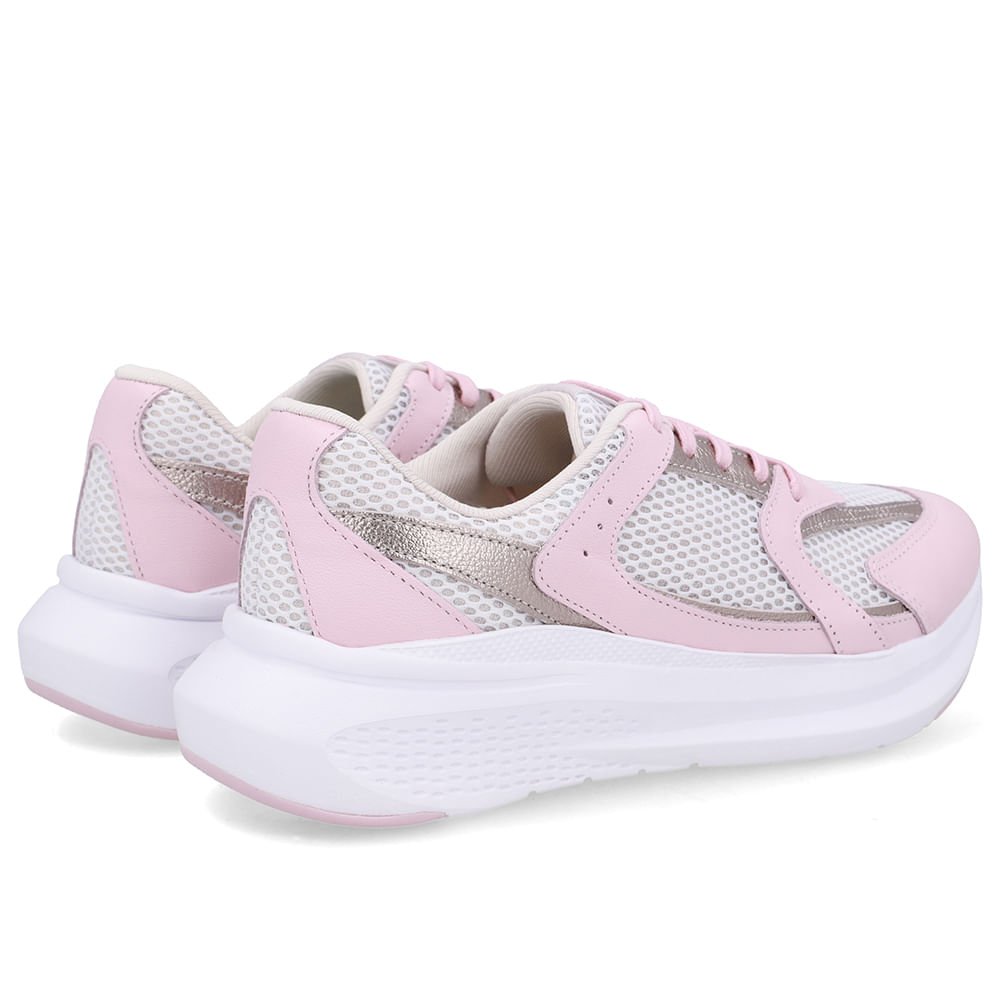 Tênis Cadarço Couro Rosa Branco/Rosa 3