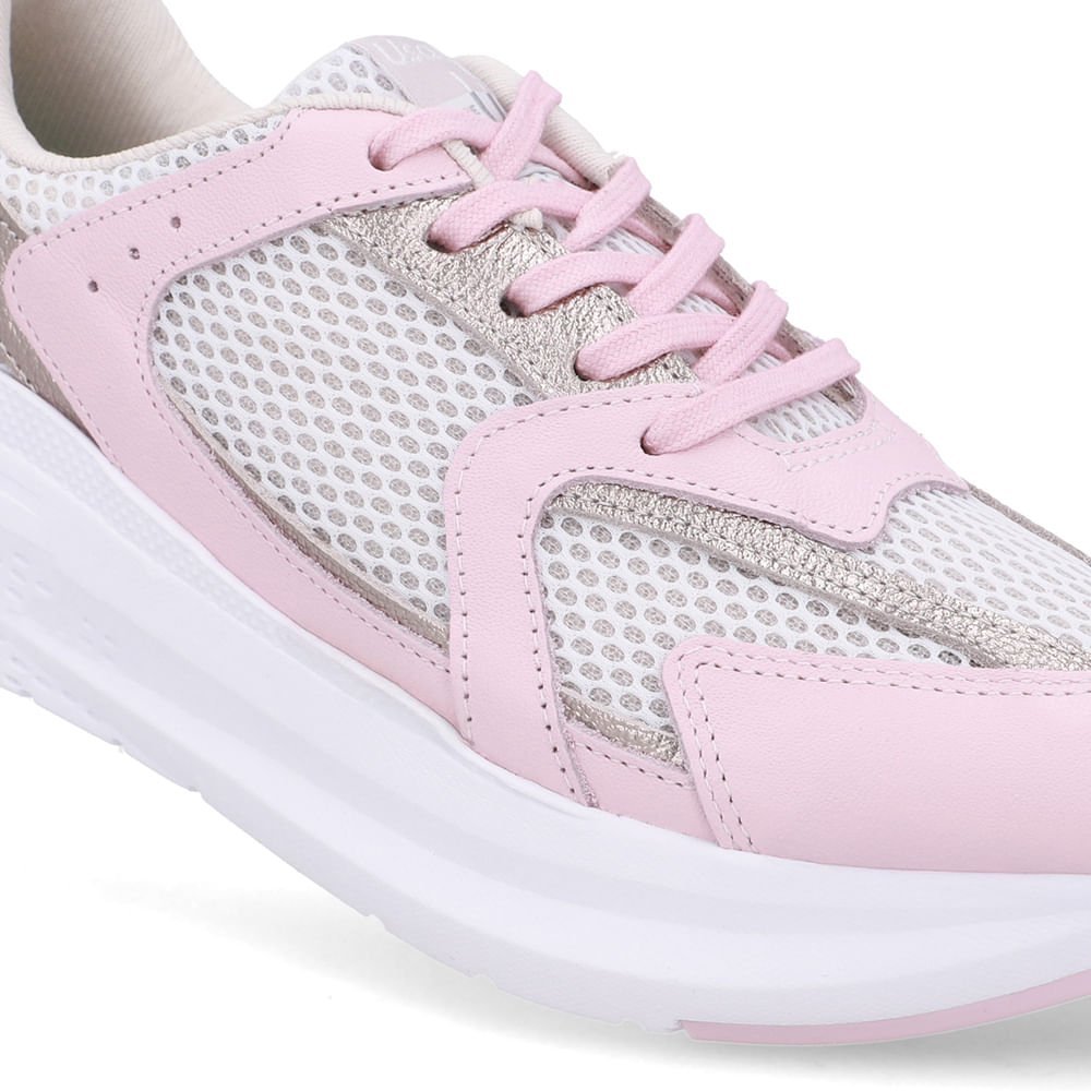 Tênis Cadarço Couro Rosa Branco/Rosa 4