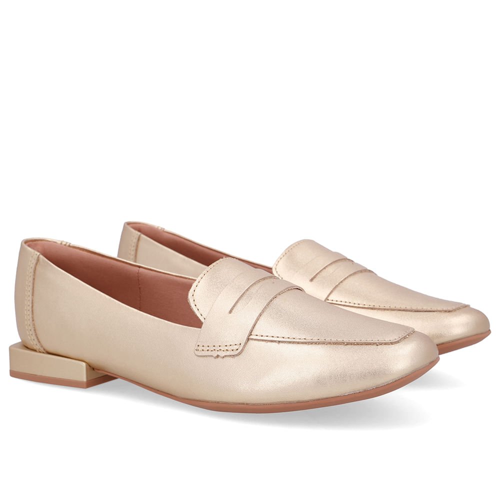 Loafer Dourado Couro Básico Dourado 2