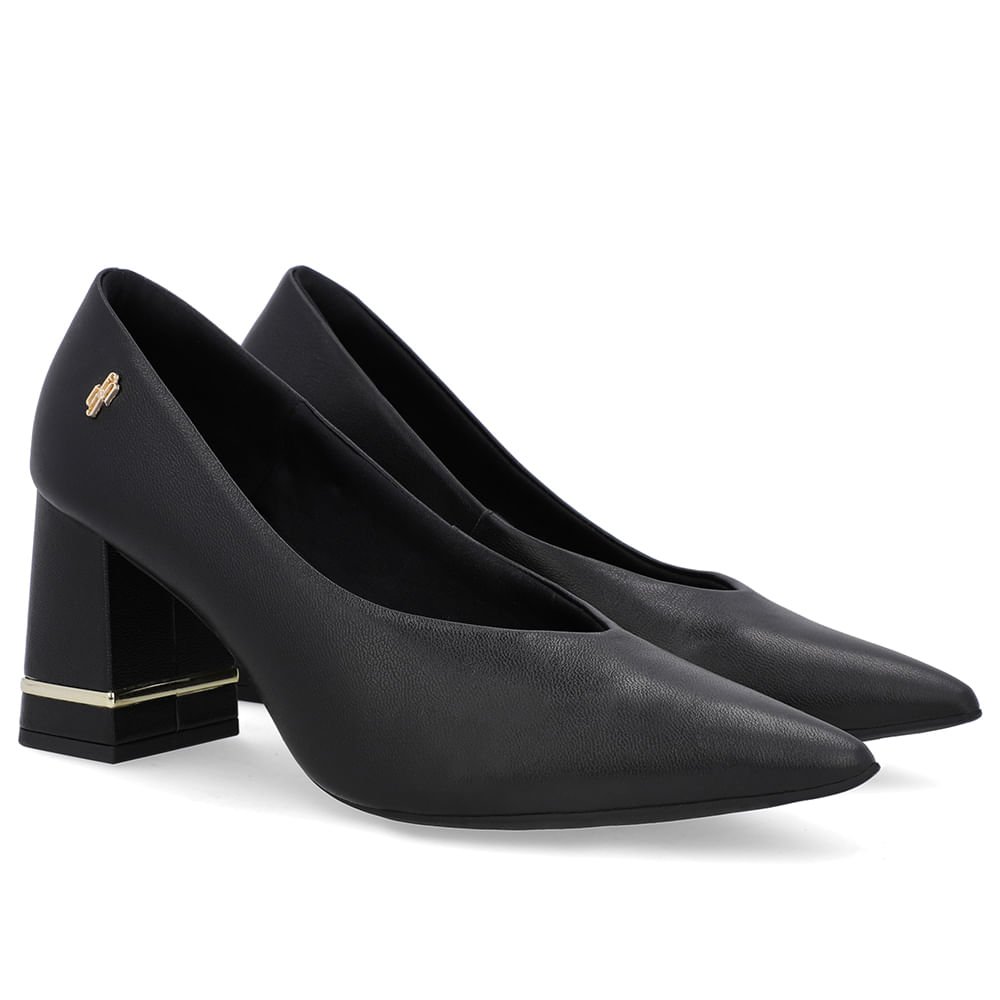 Scarpin Bico Fino Couro Preto Detalhe Salto Preto 2