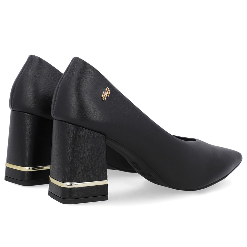 Scarpin Bico Fino Couro Preto Detalhe Salto Preto 3