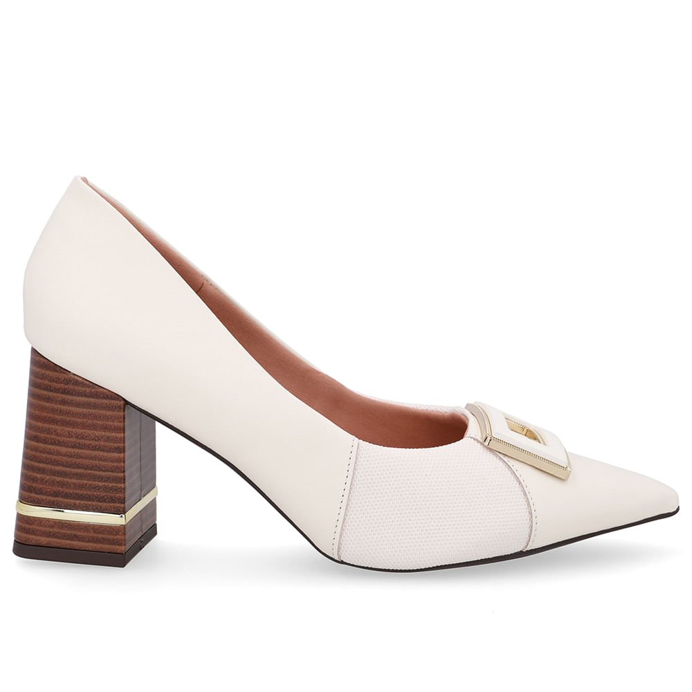 Scarpin Couro Branco Marfim Detalhe Salto