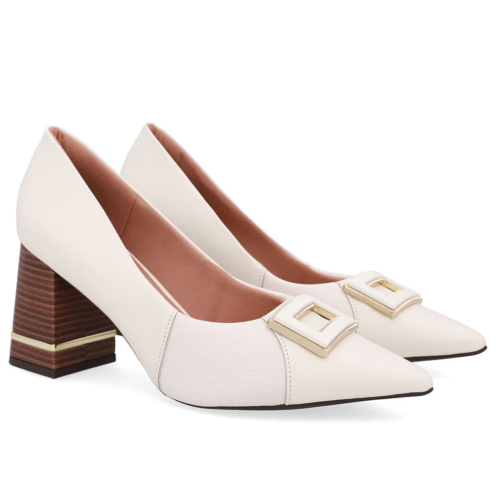 Scarpin Couro Branco Marfim Detalhe Salto Marfim 2