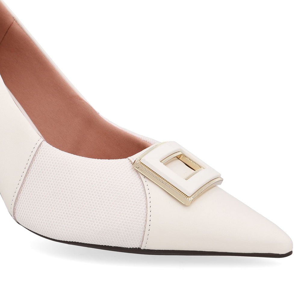 Scarpin Couro Branco Marfim Detalhe Salto Marfim 4
