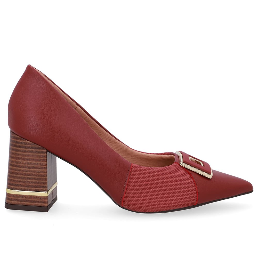 Scarpin Couro Vermelho Detalhe Salto