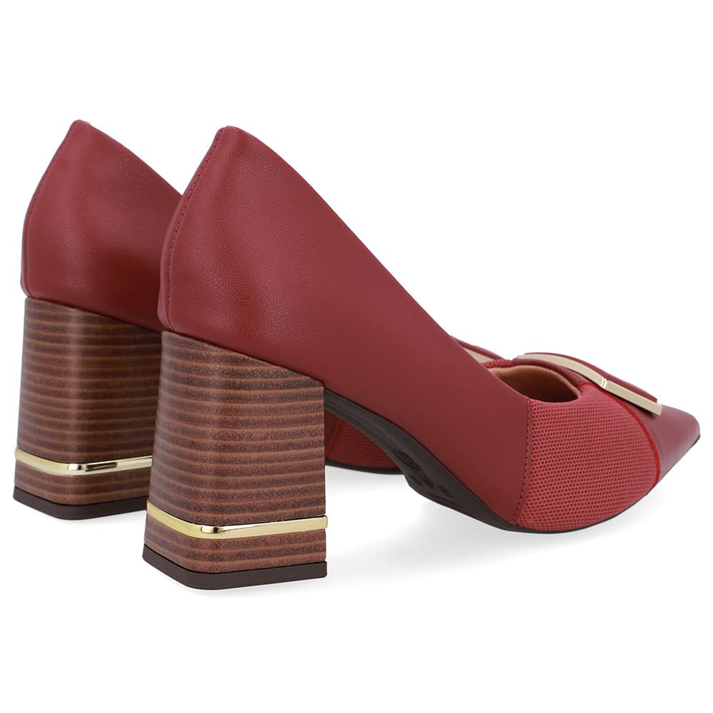 Scarpin Couro Vermelho Detalhe Salto Vermelho 3