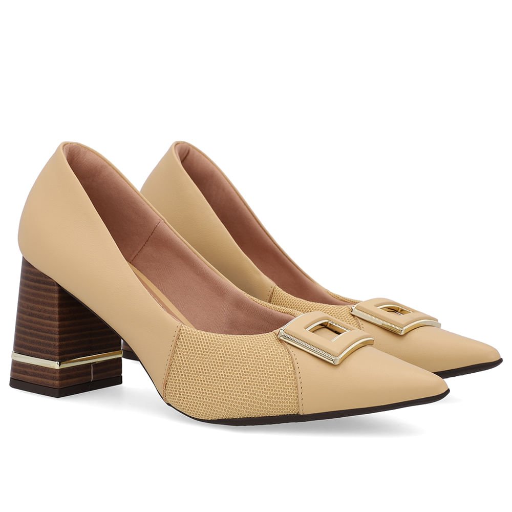 Scarpin Couro Bege Creme Detalhe Salto Creme 2
