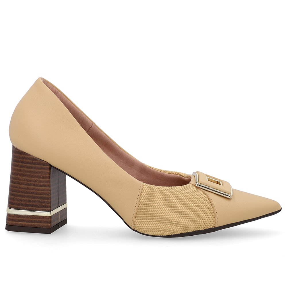 Scarpin Couro Bege Creme Detalhe Salto