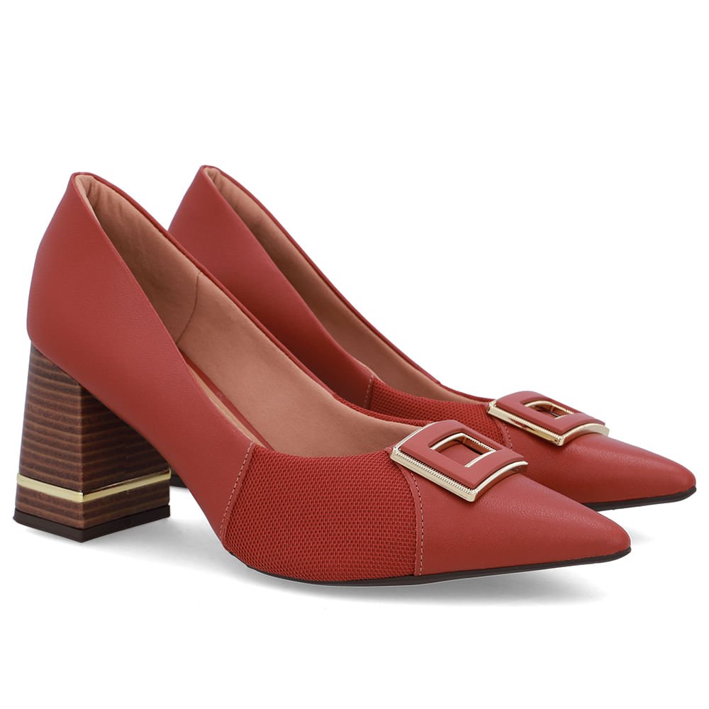 Scarpin Couro Marrom Terracota Detalhe Salto Terracota 2