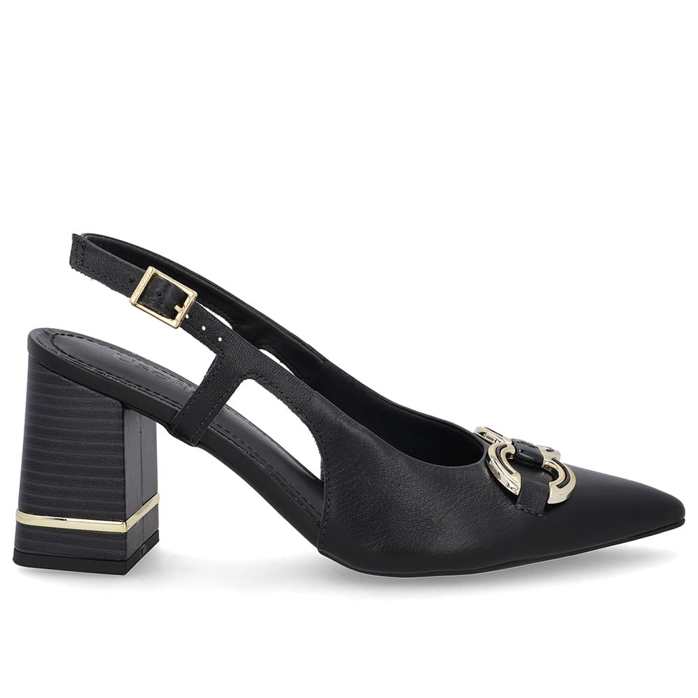 Slingback Preto Detalhe Salto Couro