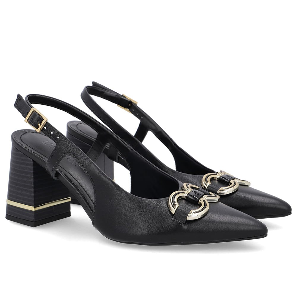 Slingback Preto Detalhe Salto Couro Preto 2